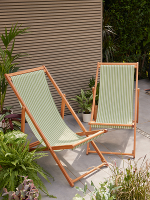 Green Stripe Print Deckchair Set of 2 Outdoor & Garden at ASDA