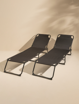 Black Folding Sunbed Set of