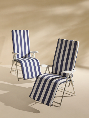Garden Recliner Multi Position Sun Lounger Asda Blue Stripe Print