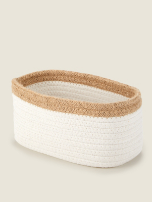 White Cotton Rope & Jute Storage Basket Home at ASDA