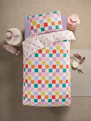 Heart Checkerboard Reversible Cotton Single Duvet Set Home