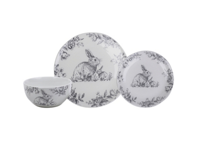 Grey & White Bunny Ribbed Dinner Set 12 Piece Home at ASDA