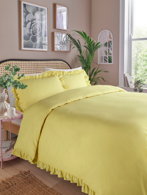 Yellow Frill Trim Reversible Duvet Set Home at ASDA