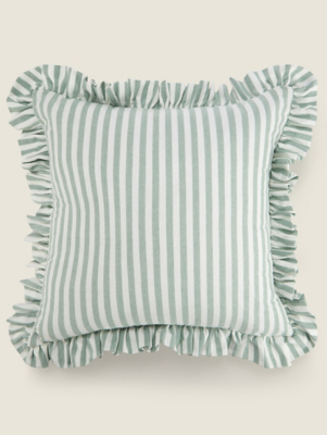 Green Stripe Ruffle Trim Cushion | Home | George at ASDA