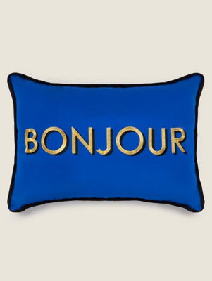 Blue Bonjour Slogan Cushion Home at ASDA