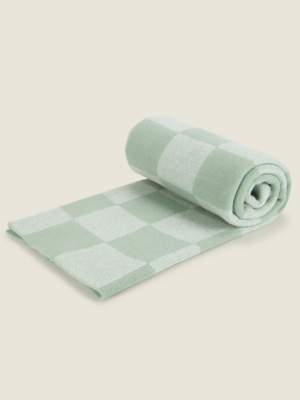 Green Knitted Checkerboard Throw Home at ASDA