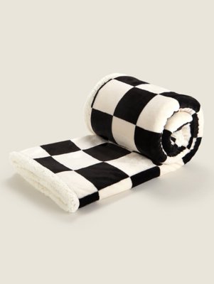 Monochrome Checkerboard Sherpa Throw Home at ASDA