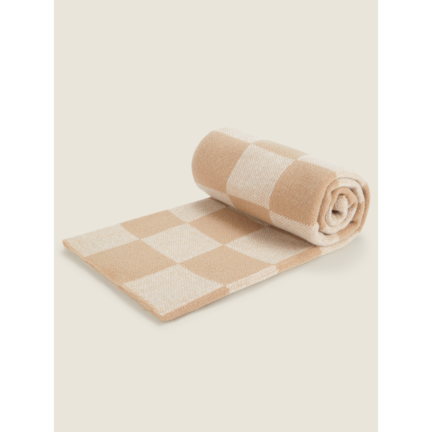 George Natural Knitted Checkerboard Throw - 120Cm X 150Cm