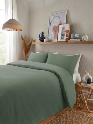 Green Waffle Duvet Set Home at ASDA
