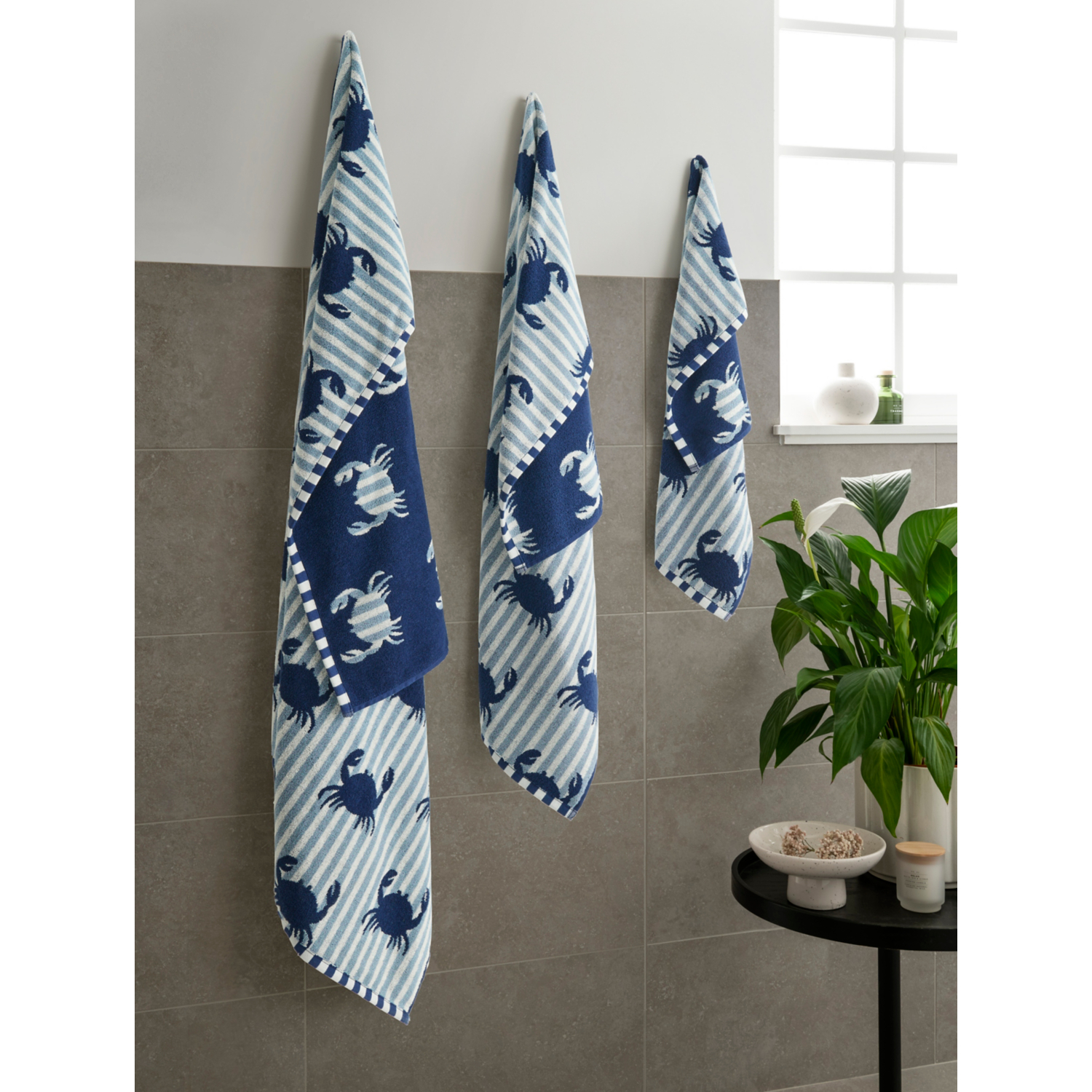George Blue Navy Striped Crab Towel Range