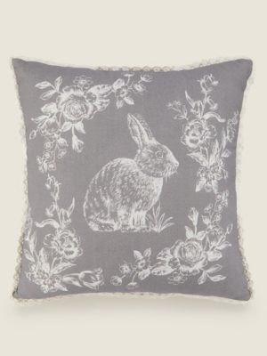 Grey Lace Trim Bunny Cushion Home at ASDA