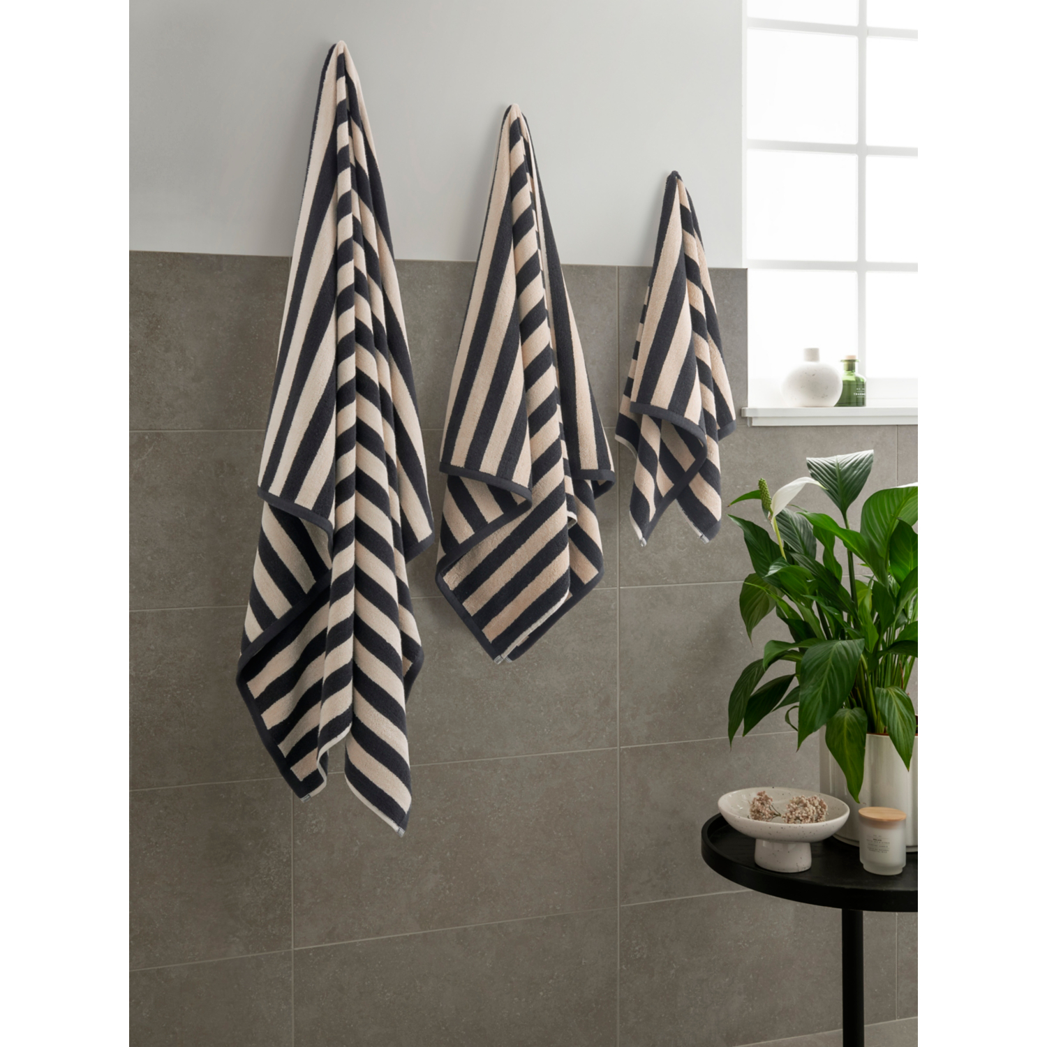 George Cream & Black Wide Striped Towel Range