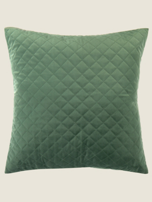 Green Velvet Quilted Pinsonic Cushion Cover Home at ASDA