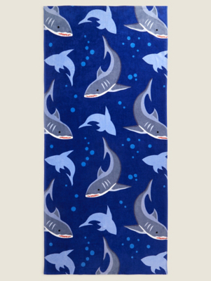 Blue Shark Print Cotton Beach Towel | Home | George at ASDA