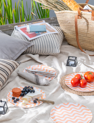 Coral Stripe Plates Set of 4 Outdoor & Garden at ASDA