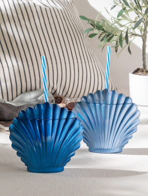 Dark Blue and Blue Shell Tumblers Set of 2 Outdoor & Garden