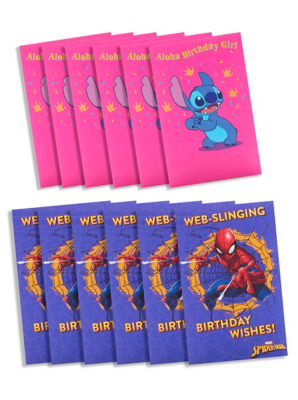 Disney Stitch & Spiderman Birthday Cards 12 Pack Toys & Character