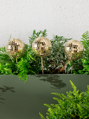 3 Pack Gold Disco Ball Garden Stakes Outdoor & Garden at ASDA