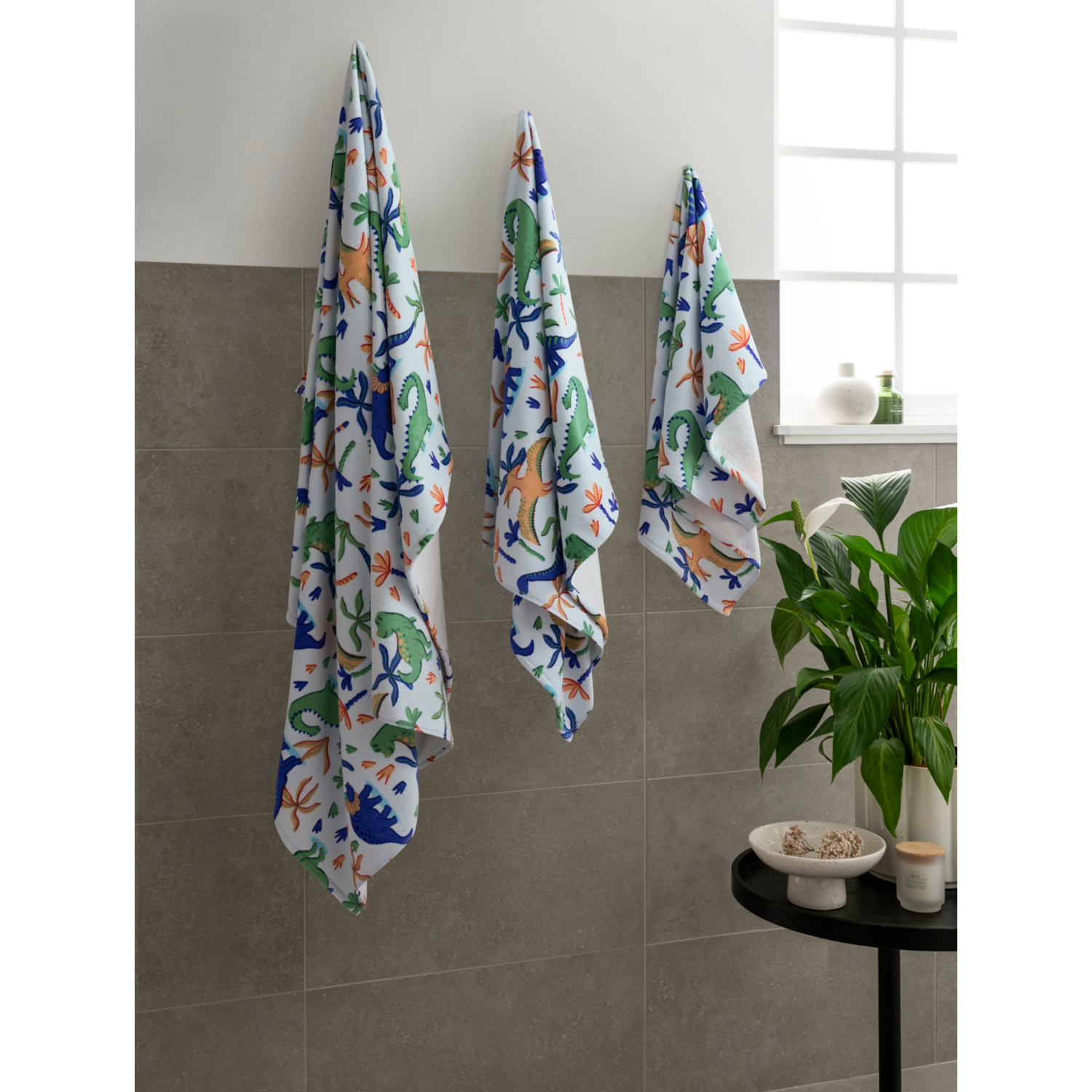 George Light Blue Dino Print Cotton Towel Range