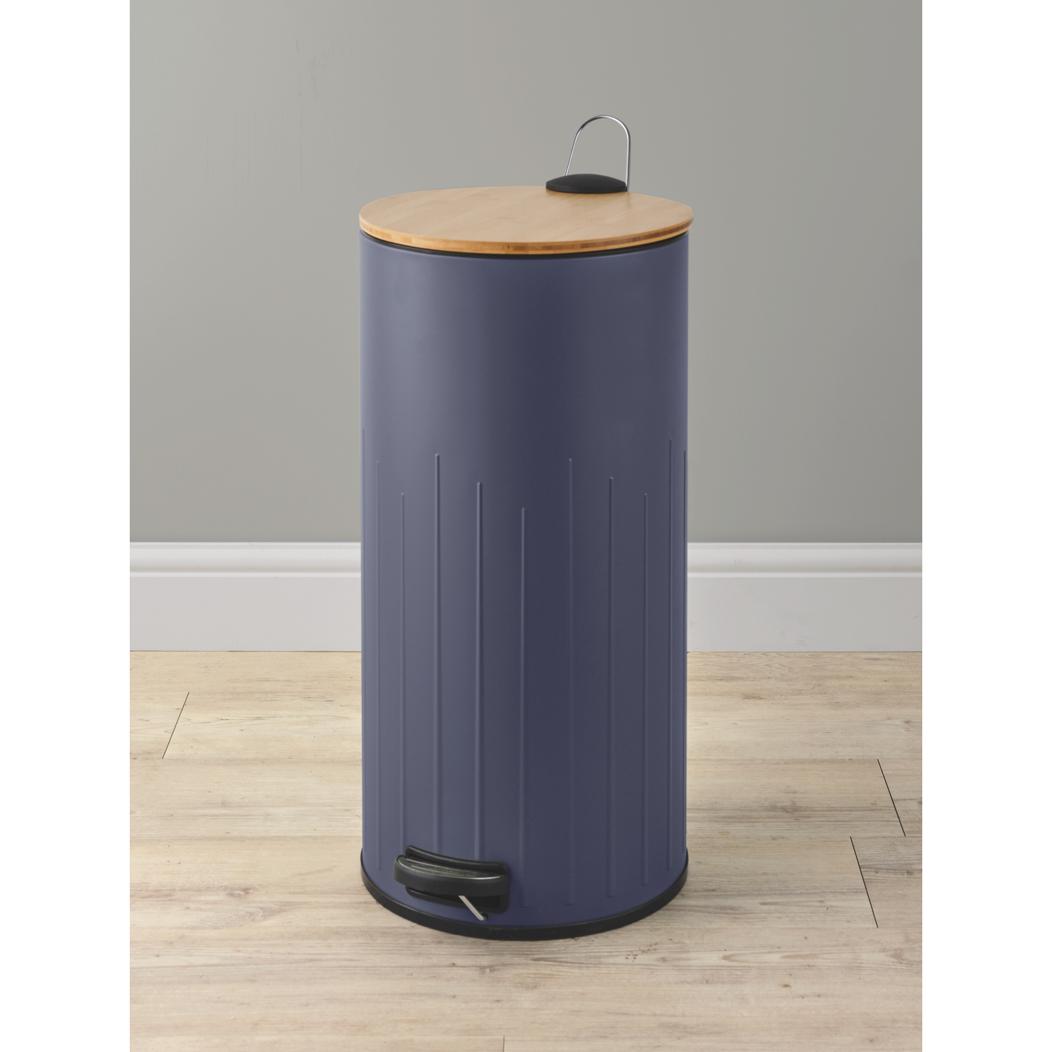George Slate Blue Blue Pedal Bin With Bamboo Lid 30L