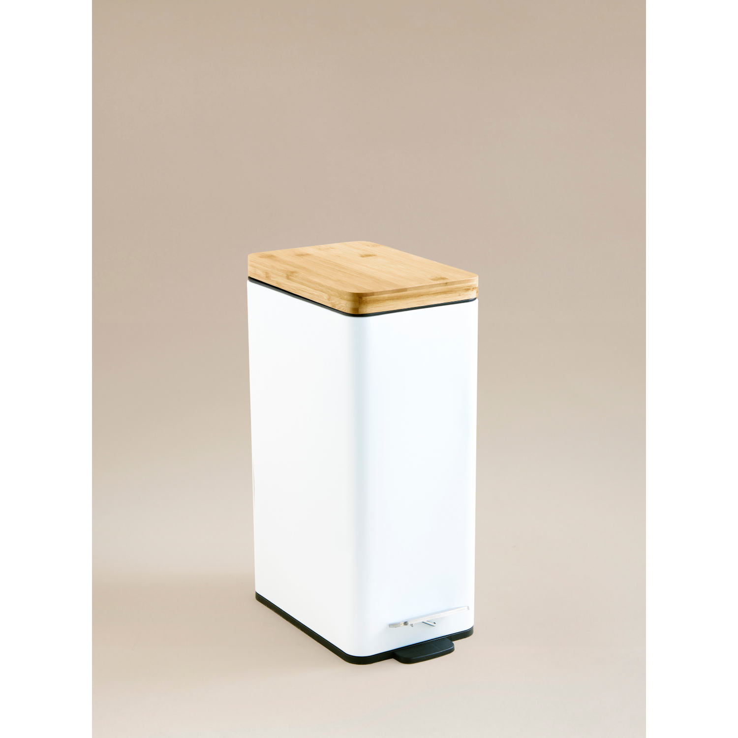 George White Pedal Bin With Bamboo Lid 15L