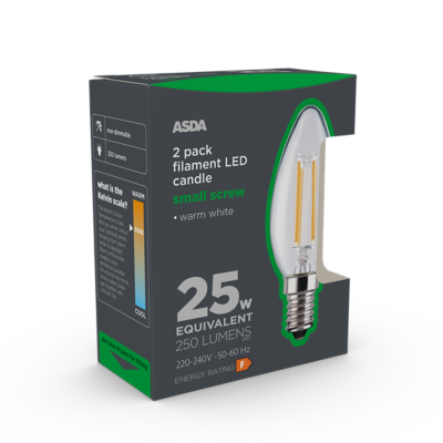 George LED Filament Candle 25W Small Screw Clear Lightbulb