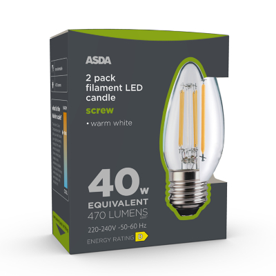 George LED Filament Candle 40W Large Screw Clear Lightbulb