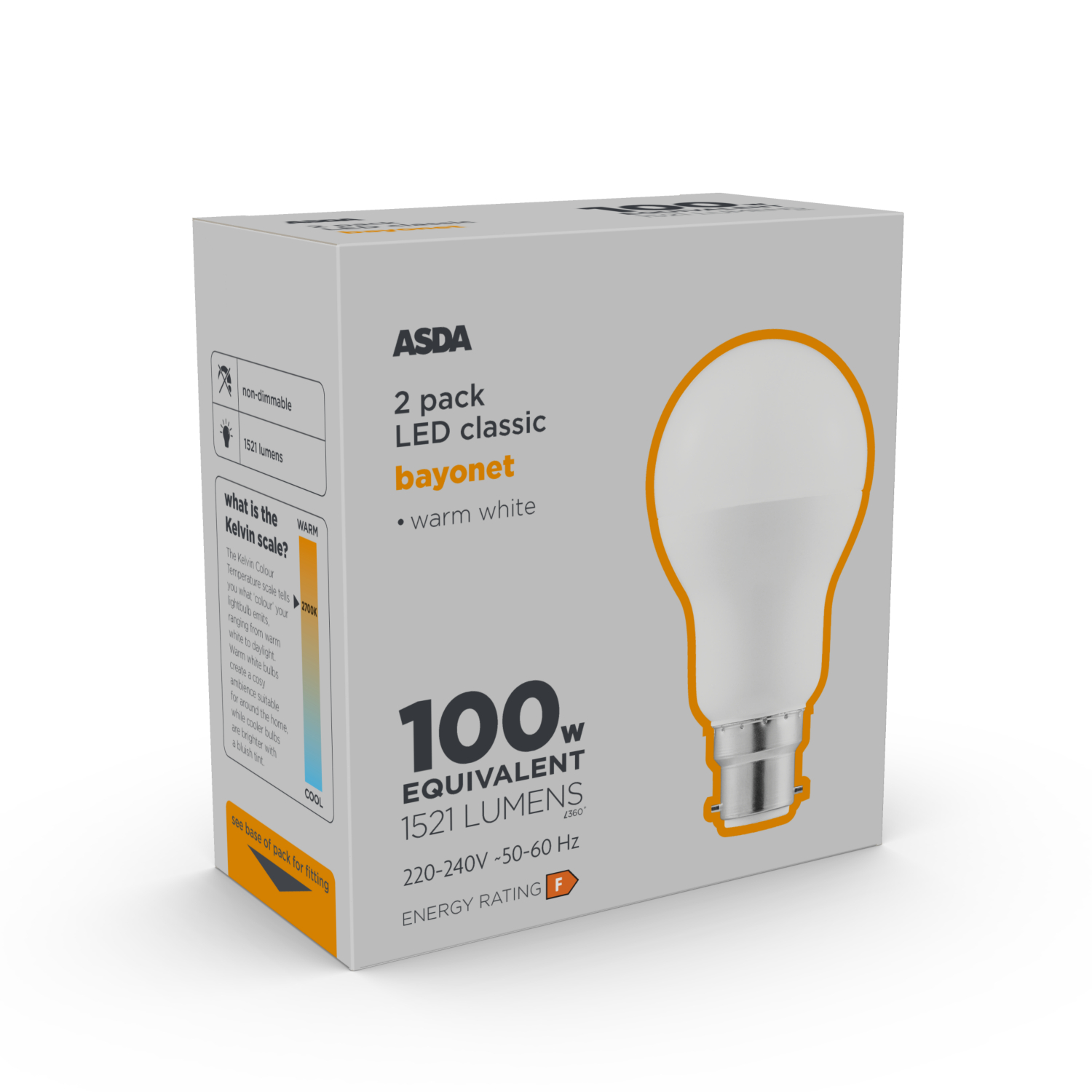 Asda White Led Classic 100W Large Bayonet Lightbulb - Set Of 2