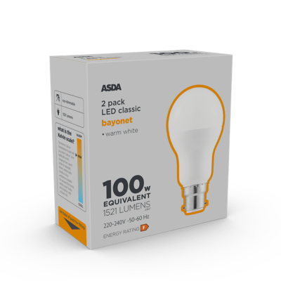 George ASDA LED Classic 100W Large Bayonet LightbulbSet of 2