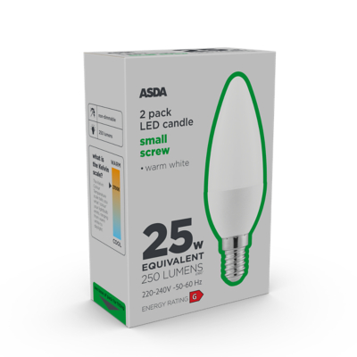 ASDA LED Candle 25W Small Edison Screw Cap Lightbulb