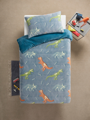 Dinosaur Glow In The Dark Reversible Teddy Duvet Set