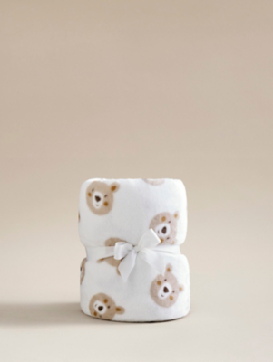 Natural Bear Print Fleece Blanket Home George at ASDA