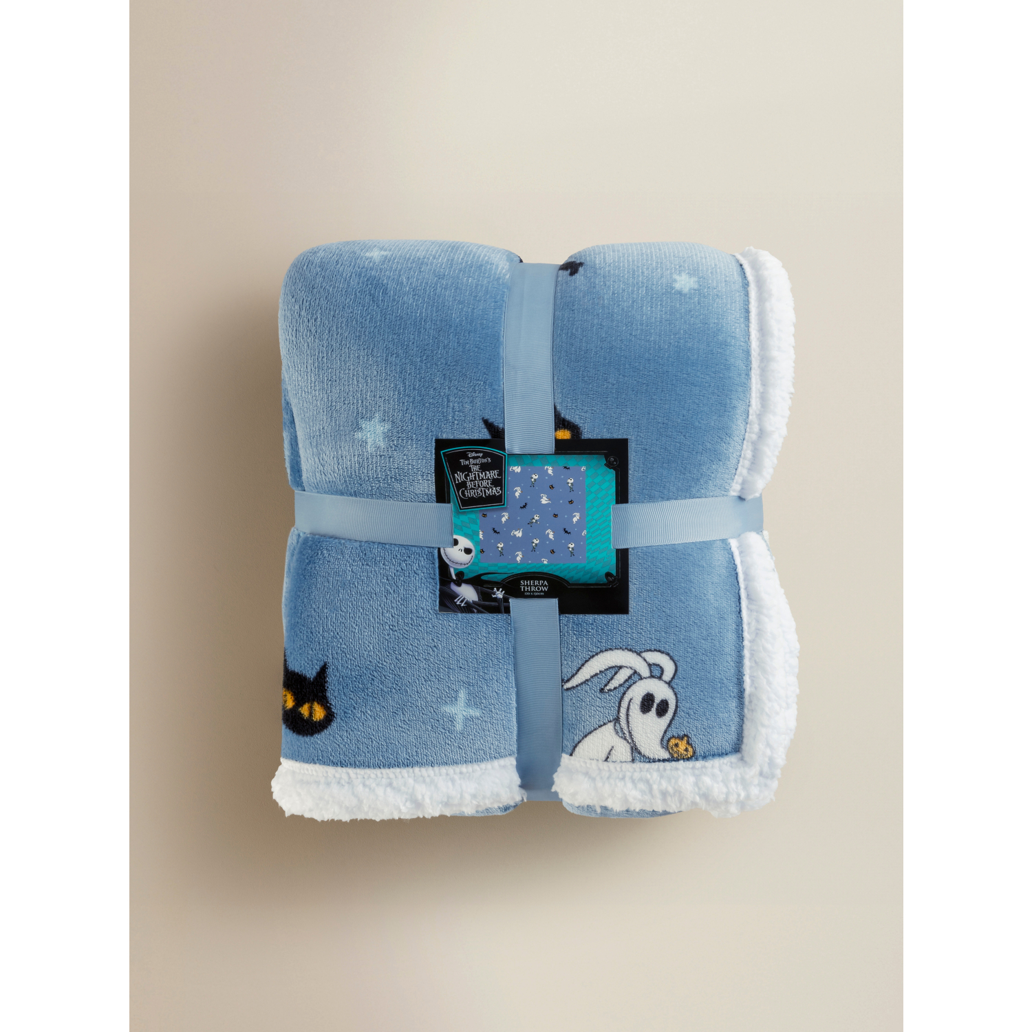 Disney Blue Nightmare Before Christmas Sherpa Backed Fleece - 150Cm X 120Cm