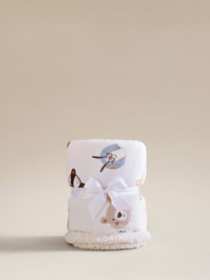 Natural Animal Print Sherpa Backed Fleece Blanket Home George