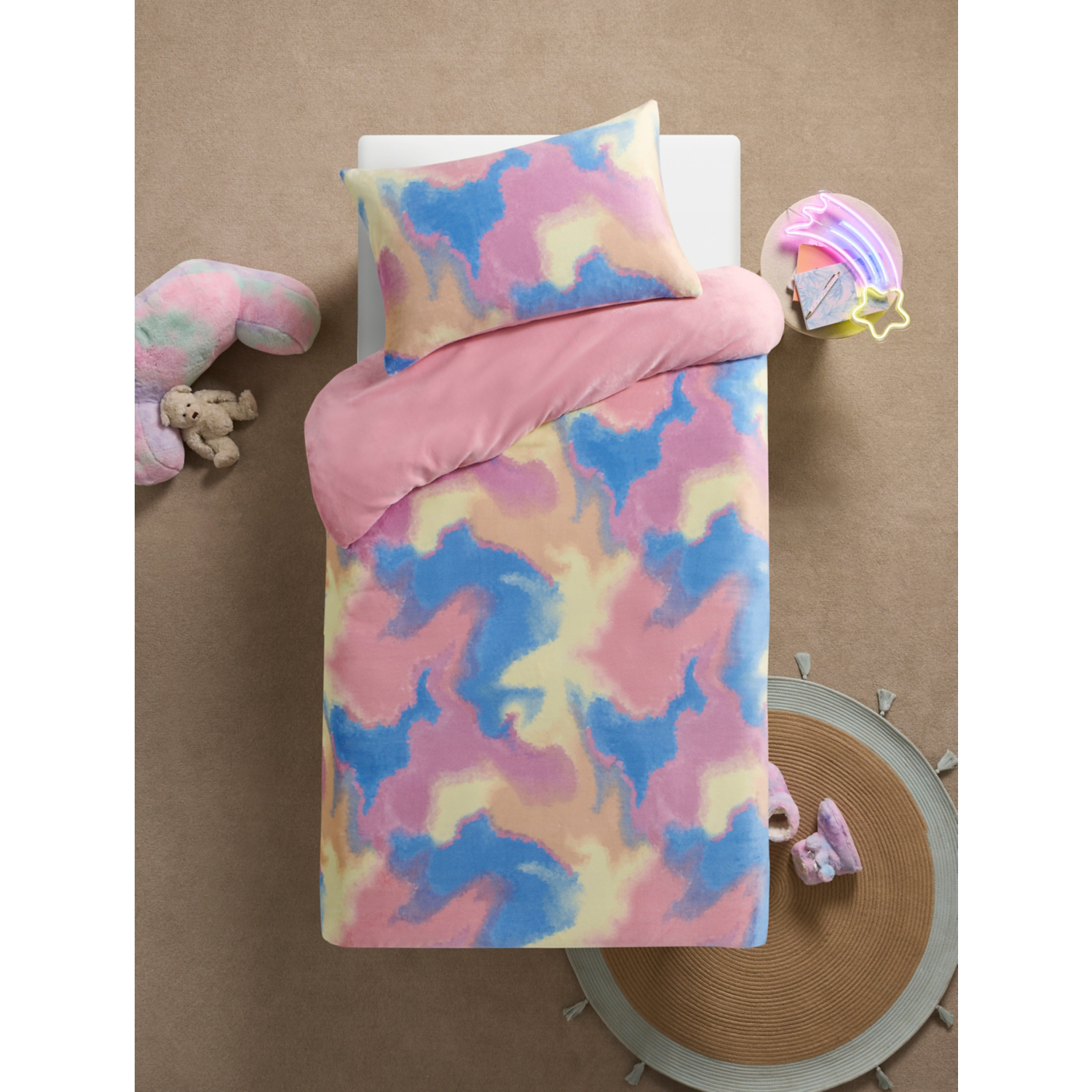 George Multi Tie Dye Fleece Reversible Duvet Set