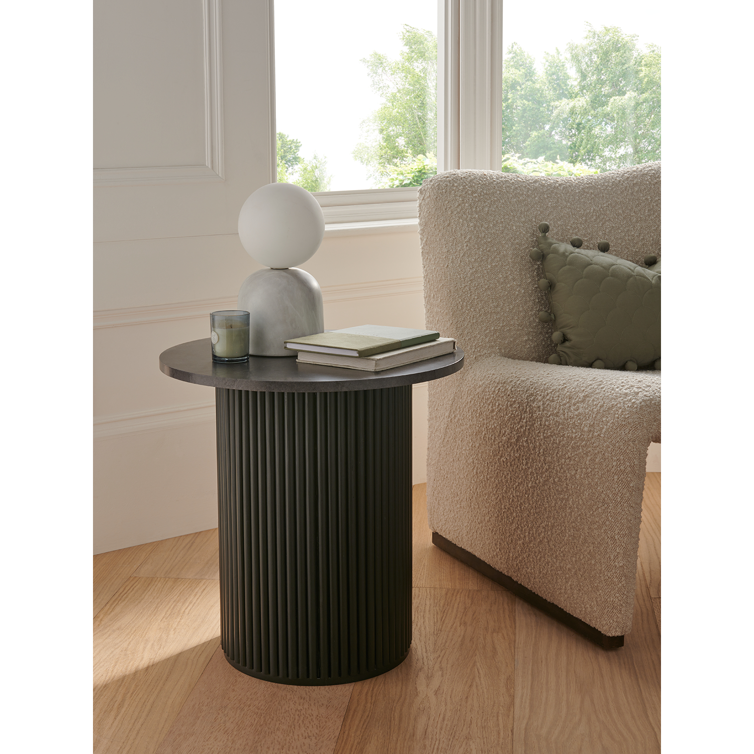 George Black Marble Ribbed Side Table