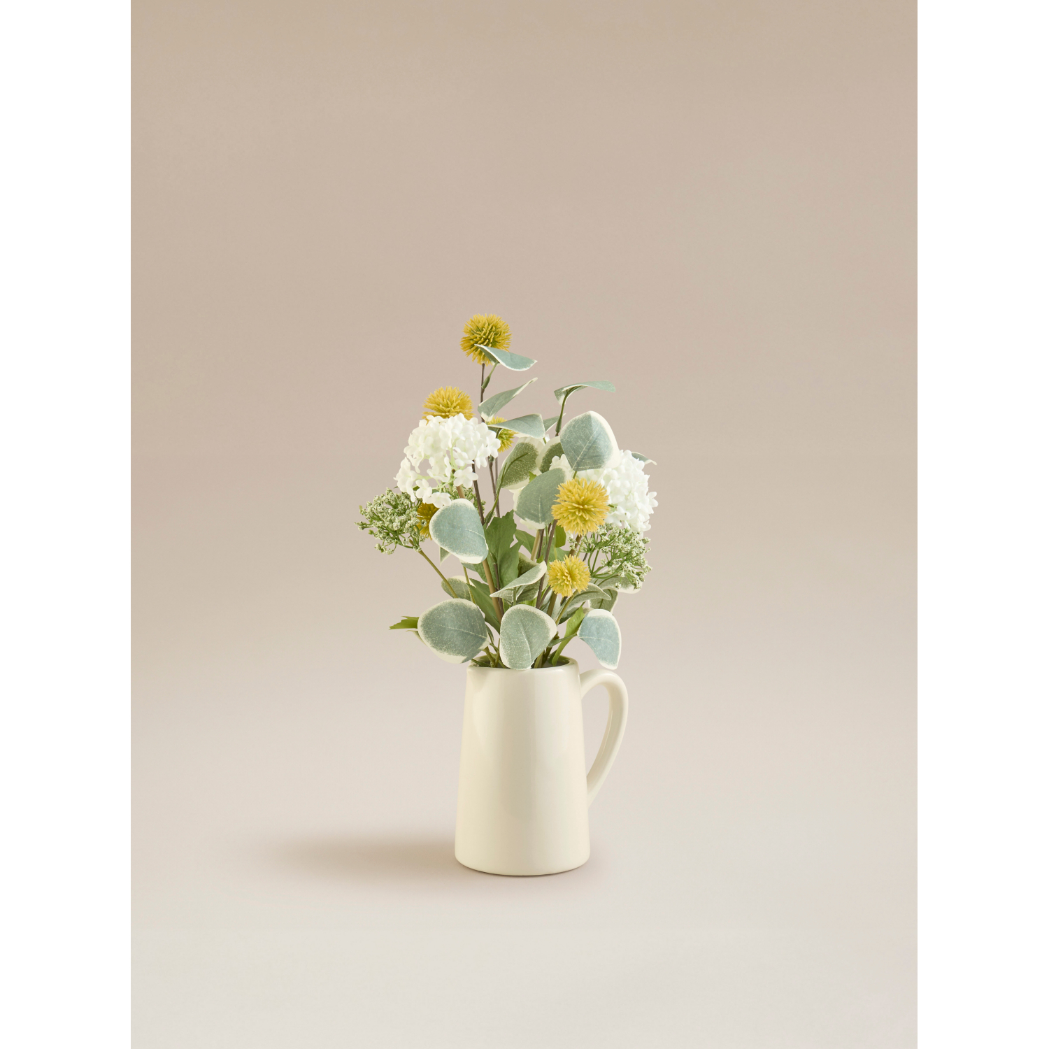 George Multi Artificial Hydrangea & Craspedia In Ceramic Jug Vase