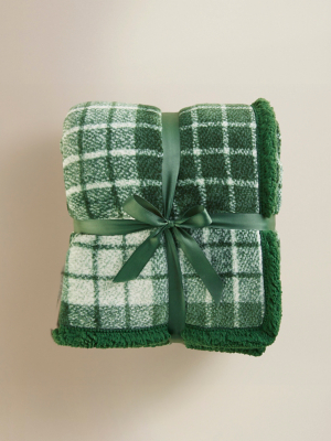 Green Check Sherpa Throw Home George at ASDA