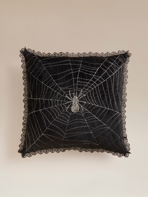 Black Beaded Spider Web Cushion