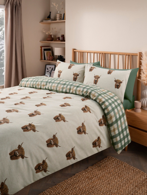 Brushed Cotton Highland Cow Reversible Duvet Set Home at ASDA