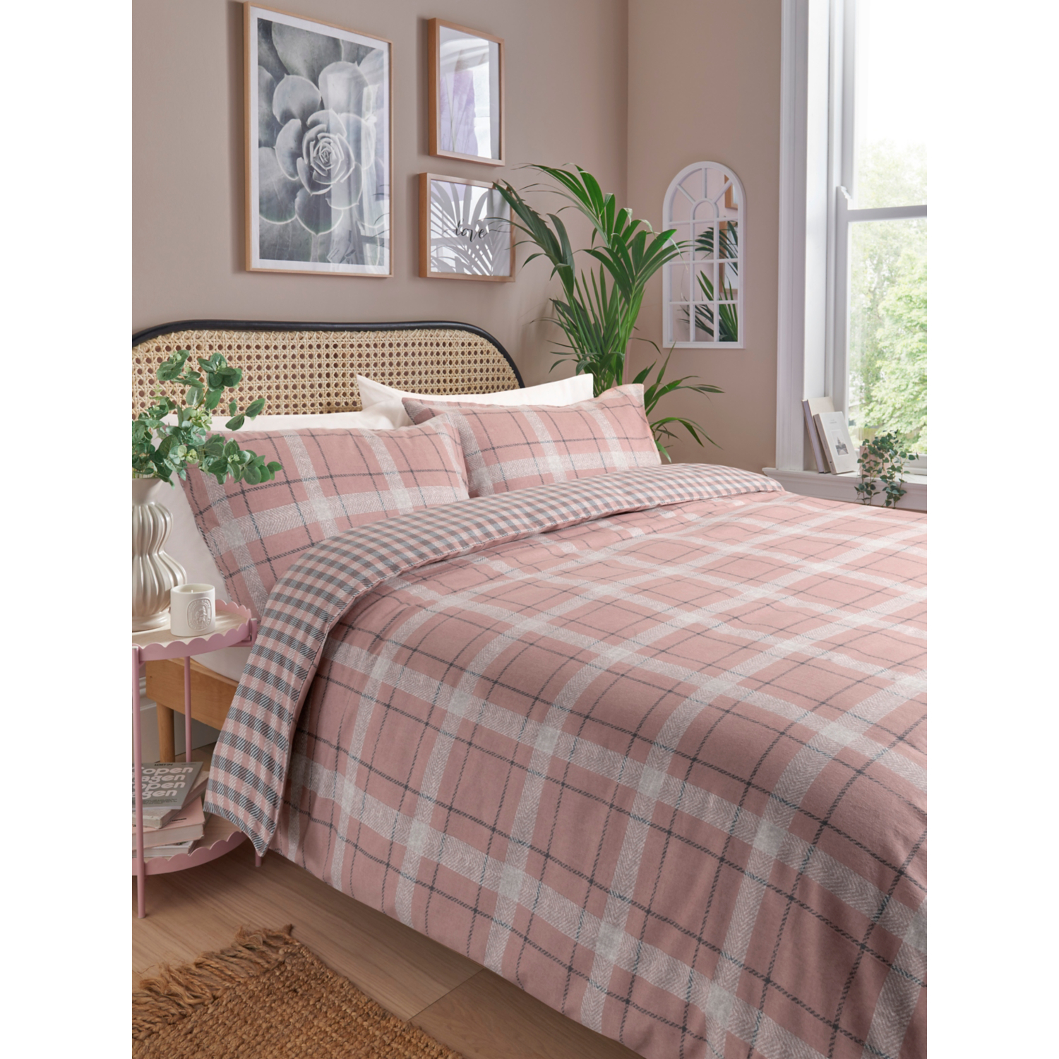 George Pink Checked Brushed Cotton Duvet Set