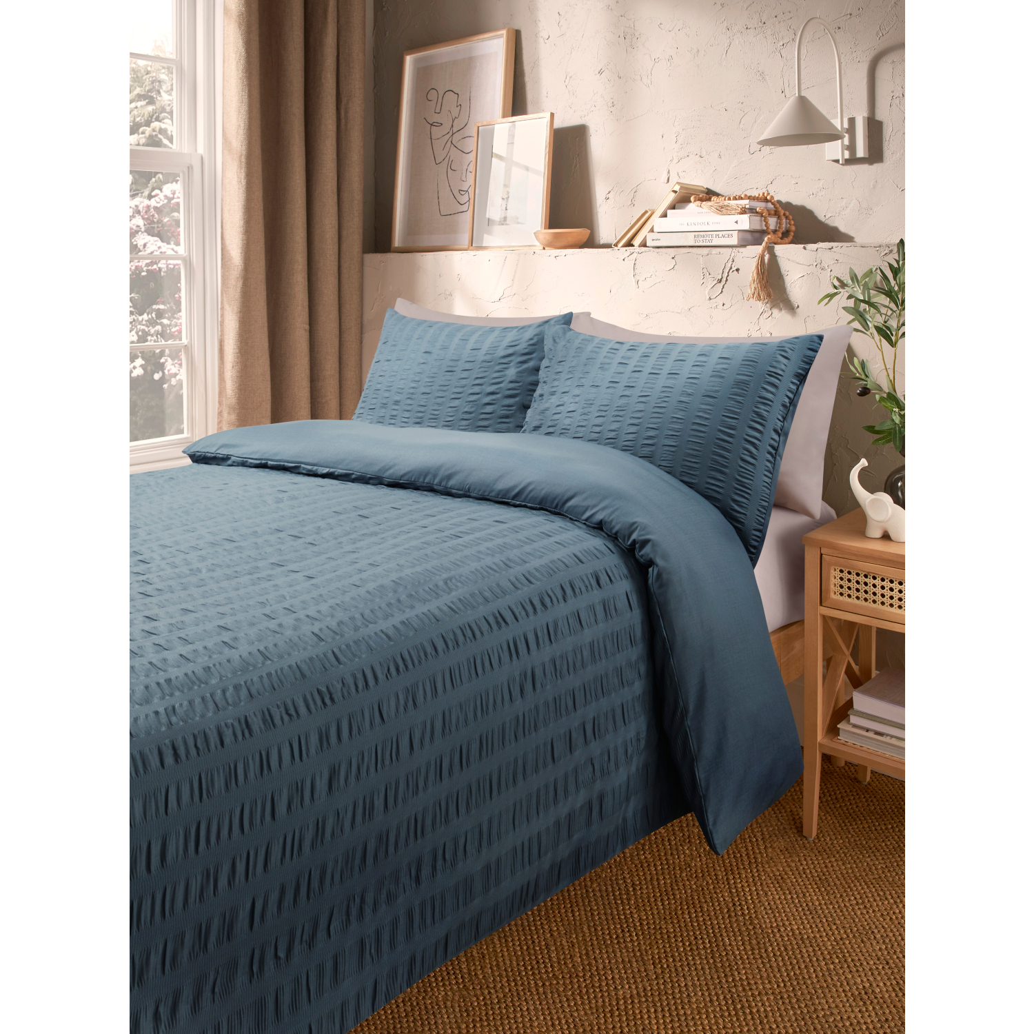 George Blue Seersucker Reversible Duvet Set