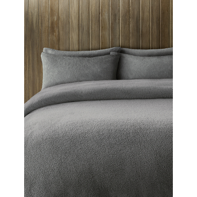 George Grey Plain Teddy Reversible Duvet Set - George at Asda