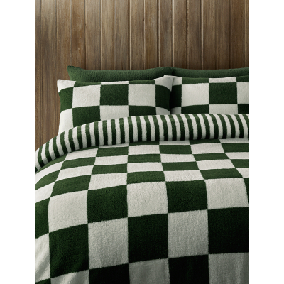 George Green Checkerboard Print Teddy Reversible Duvet Set Single
