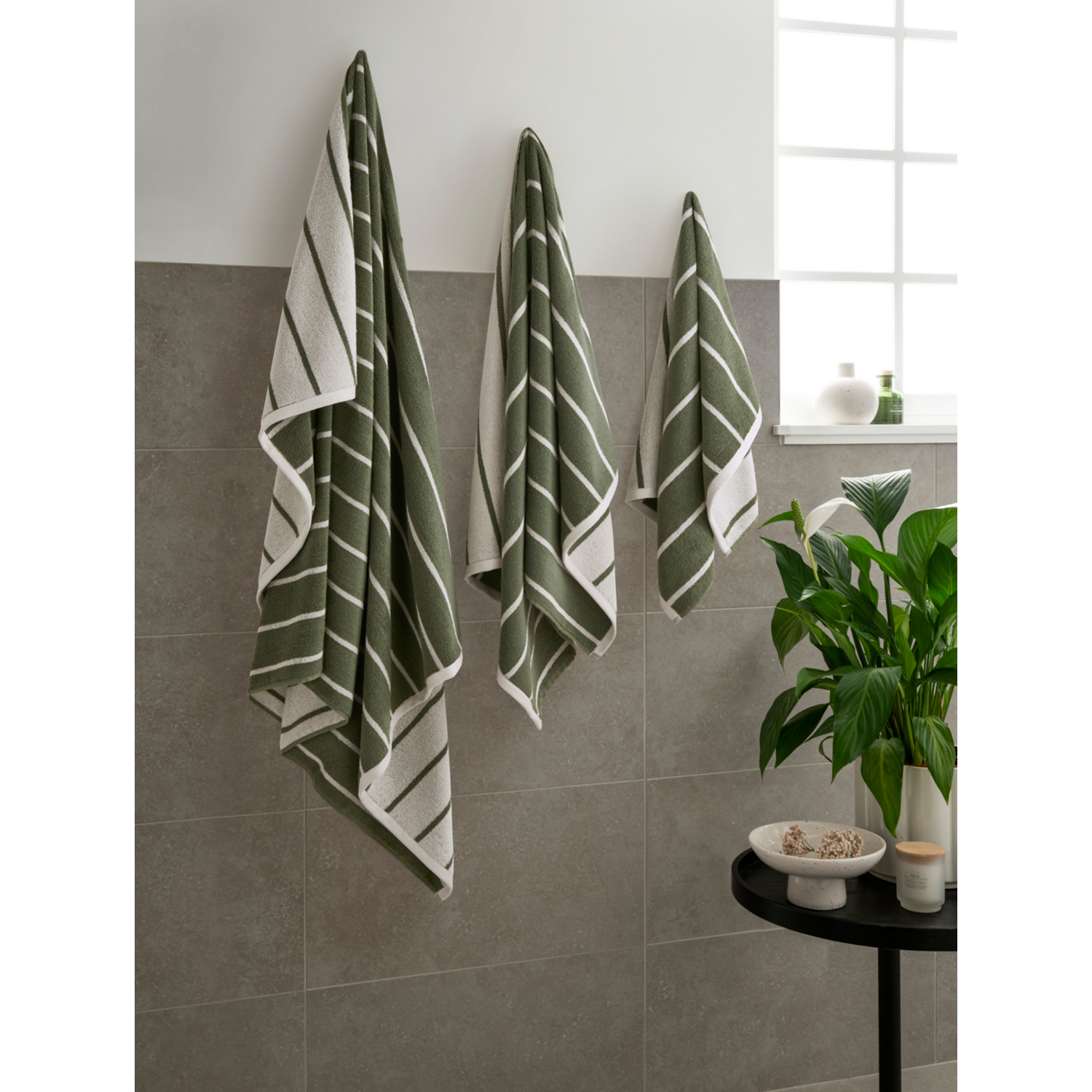 George Olive Green Olive Pinstripe Cotton Towel Range