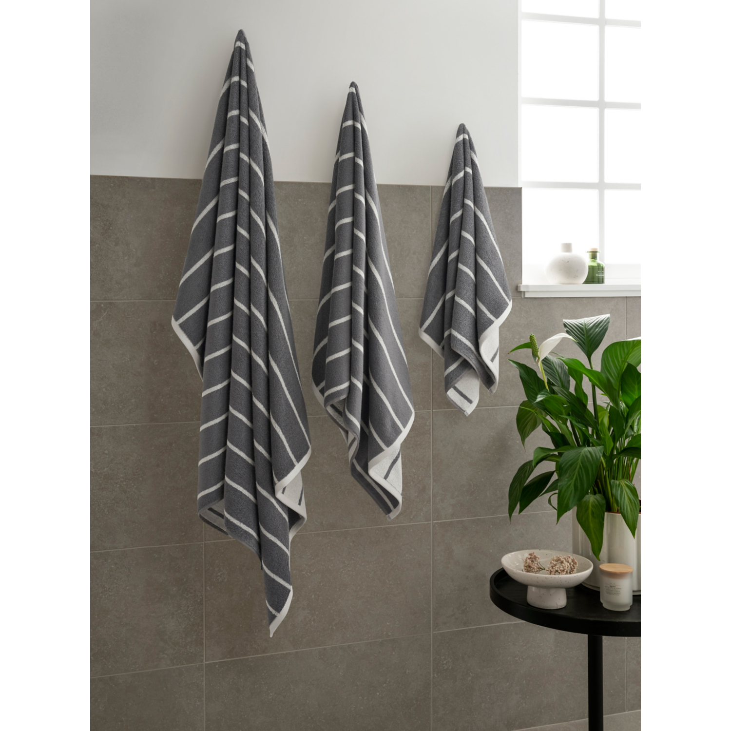 George Grey Gunmetal Pinstripe Cotton Towel Range