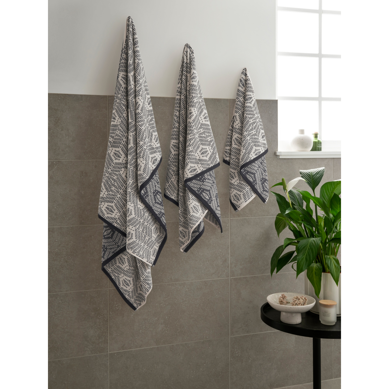 George Dark Grey Dash Geometric Hand Towel