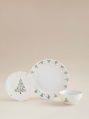 White Christmas Tree Porcelain 12 Piece Dinner Set