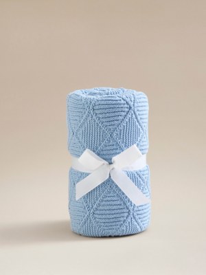 Blue Sherpa Backed Knit Blanket Home George at ASDA