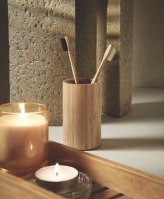 Light Wood Bamboo Toothbrush Holder Home at ASDA